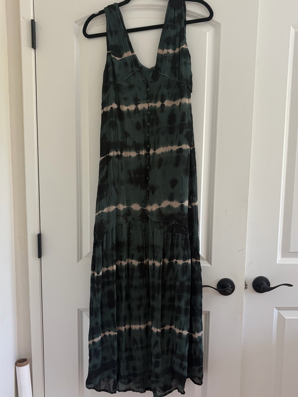 NWOT- Tie-Dye Maxi Dress in Dark Green and Cream